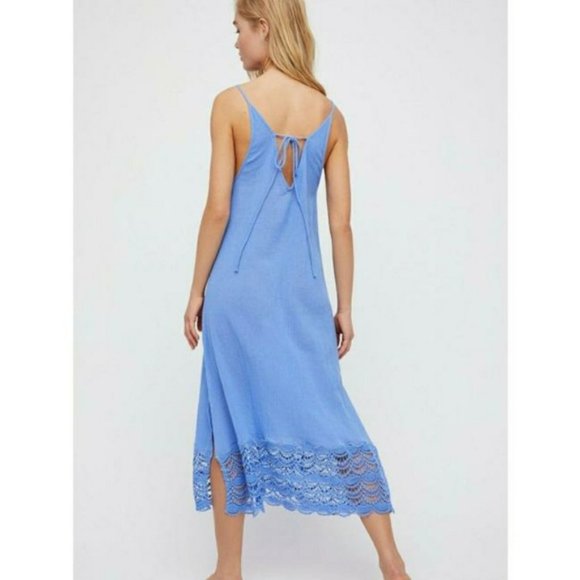 NWT Free People Intimately Abbie Crinkle Cotton Crochet Slip Maxi Dress - Picture 3 of 6